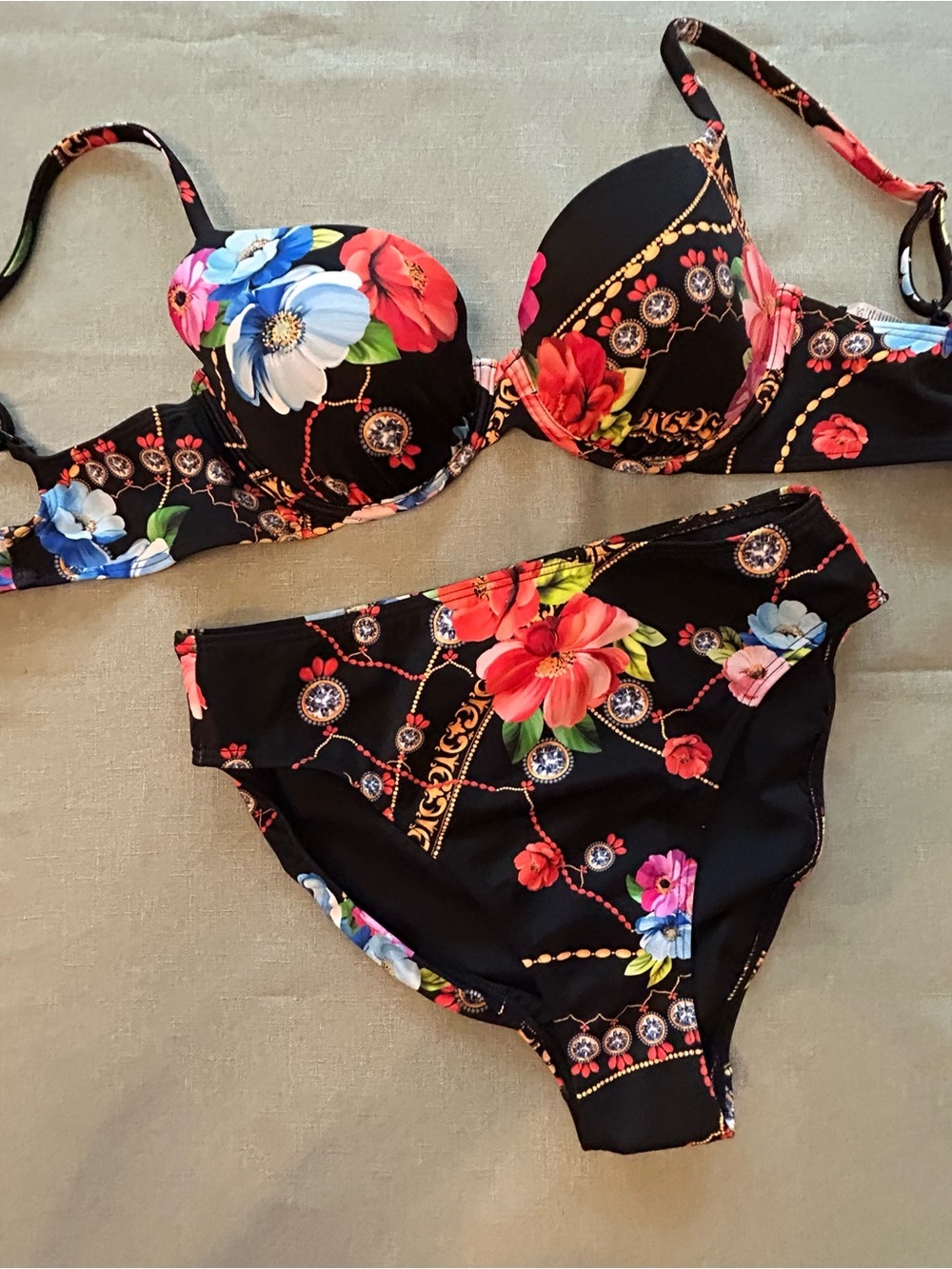 VENUS Black Floral Bikini with Multicolor Accents